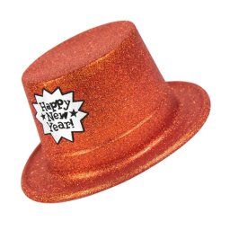 Cilinder glitteres, Happy New Year, piros