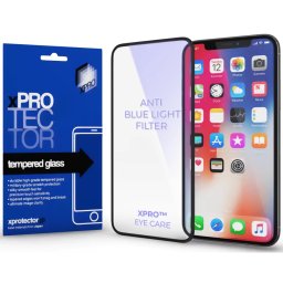 Apple iPhone 16 Pro Max / 17 Pro Max, Kijelzővédő, ütésálló fólia (az íves részre is!), Tempered Glass (edzett üveg), kékfény elleni védelem. Xprotector Anti Blue Light, fekete