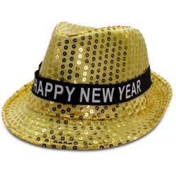 Happy New Year szövet kalap, villogós, arany