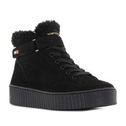 Tommy Hilfiger Faux Fur Nubuck fekete bélelt női cipő