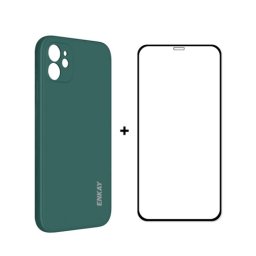 ENKAY borító + 3D üveg Apple iPhone 12 mini sötétzöld