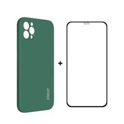 ENKAY borító + 3D üveg Apple iPhone 12 Pro Max sötétzöld
