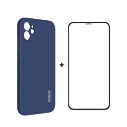 ENKAY borító + 3D üveg Apple iPhone 12 sötétkék