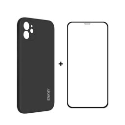ENKAY borító + 3D üveg Apple iPhone 12 fekete