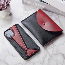 LEATHER KÉSZLET Borító + tok Apple iPhone 12 12 Pro fekete-piros