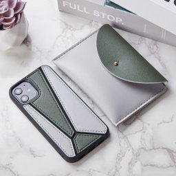 LEATHER KÉSZLET Borító + tok Apple iPhone 12 12 Pro szürke-zöld