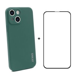 ENKAY borító + 3D üveg Apple iPhone 13 mini sötétzöld