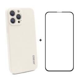 ENKAY borító + 3D üveg Apple iPhone 13 Pro Max bézs