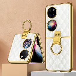 GKK GLASS Védőburkolat tartóval Huawei P50 Pocket WHITE RHOMBUS