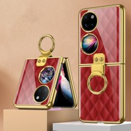 GKK GLASS Védőburkolat tartóval Huawei P50 Pocket RED RHOMBUS