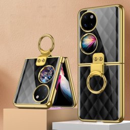 GKK GLASS Védőburkolat tartóval Huawei P50 Pocket BLACK RHOMBUS