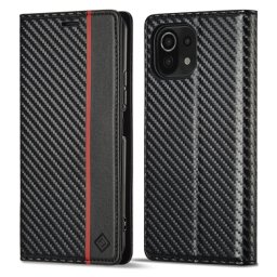 IMEEKE CARBON pénztárca huzat Xiaomi Mi 11 Lite / 11 Lite 5G / 11 Lite NE 5G fekete