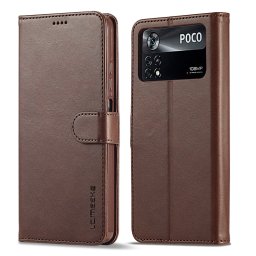 IMEEKE Wallet tok Xiaomi Poco X4 Pro 5G sötétbarna