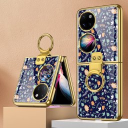 GKK GLASS Védőhuzat tartóval Huawei P50 Pocket BLUE FLORAL