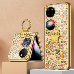 GKK ÜVEG Védőhuzat tartóval Huawei P50 Pocket YELLOW FLORAL
