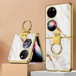 GKK ÜVEG Védőburkolat tartóval Huawei P50 Pocket WHITE MARBLE