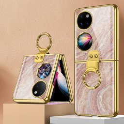 GKK ÜVEG Védőhuzat tartóval Huawei P50 Pocket BÉZS MÁRVÁNY