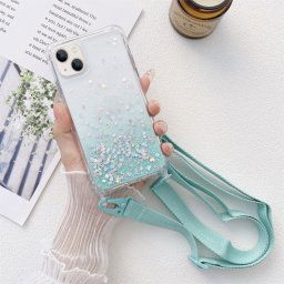 GLITTER Huzat kábellel Apple iPhone 14 kék