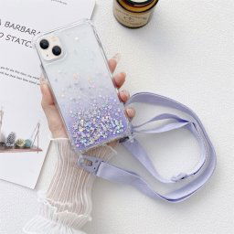 GLITTER Huzat kábellel Apple iPhone 14 lila