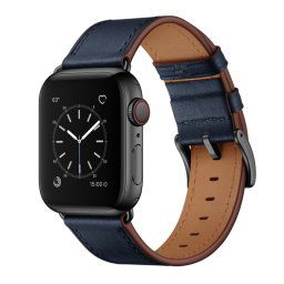 LEATHER Bőr szíj Apple Watch Ultra 1 / 2 (49mm) / 9 / 8 / 7 (45 mm) / 6 / SE / 5 / 4 (44 mm) / 3 / 2 / 1 (42 mm) kék