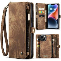 WALLET Védőtok pénztárcával 2 az 1-ben Apple iPhone 14 barna telefonhoz