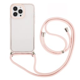 ROPE Átlátszó huzat kábellel Apple iPhone 14 Pro Max rózsaszín