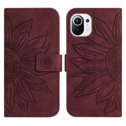 ART SUN FLOWER pénztárca tok pánttal Xiaomi Mi 11 Lite / Mi 11 Lite 5G bordó