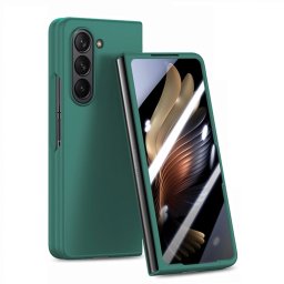 EXTRA PC Üveggel ellátott műanyag borítás a Samsung Galaxy Z Fold 5 5G sötétzöld külső kijelzőjéhez