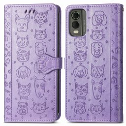 CUTE CAT pénztárcavédő tok Nokia C32 lila telefonhoz