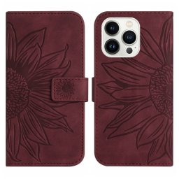 ART SUN FLOWER pénztárca tok pánttal Apple iPhone 15 Pro Max bordó