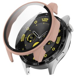 PC TELJES BORÍTÁS Üveggel ellátott műanyag borítás Huawei Watch GT 4 46mm rózsaszínhez