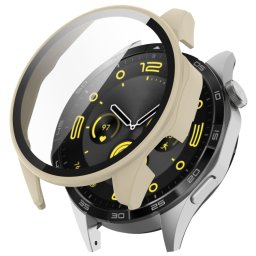 PC TELJES BORÍTÁS Üveggel ellátott műanyag borítás Huawei Watch GT 4 46mm bézs színű készülékhez