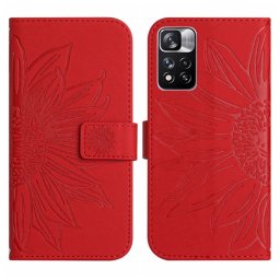 ART SUN FLOWER pénztárca tok Xiaomi Poco M4 Pro 5G / Redmi Note 11S 5G piros telefonhoz