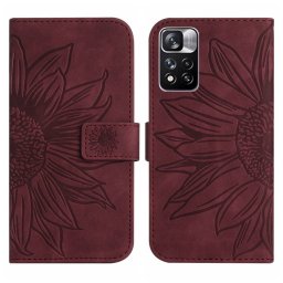 ART SUN FLOWER pénztárcahuzat Xiaomi Poco M4 Pro 5G / Redmi Note 11S 5G bordóhoz