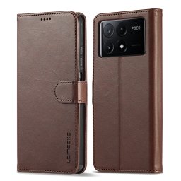 IMEEKE Wallet tok Xiaomi Poco X6 Pro 5G készülékhez sötétbarna