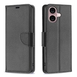 LITCHI Pénztárca tok Apple-hoz iPhone 16 Plus fekete