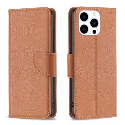 LITCHI Pénztárca tok Apple-hoz iPhone 16 Pro Max barna