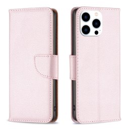 LITCHI Pénztárca tok Apple-hoz iPhone 16 Pro Max világos rózsaszín