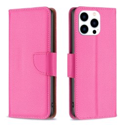 LITCHI Pénztárca tok Apple számára iPhone 16 Pro Max sötét rózsaszín