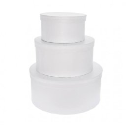 Kalapdoboz kerek papír 25x11cm, 20x10cm, 15x8cm fehér [3 db]