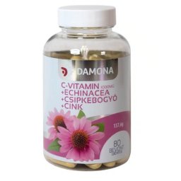 Damona c-vitamin 1000 mg+echinacea+csipkebogyó+cink bevont tabletta, 80 db