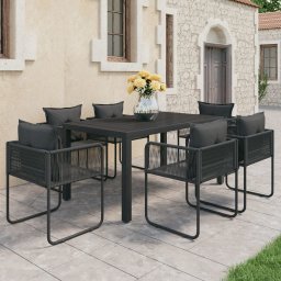 vidaXL 7 részes fekete PVC rattan kerti étkezőgarnitúra
