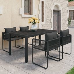 vidaXL 5 részes fekete PVC rattan kerti étkezőgarnitúra