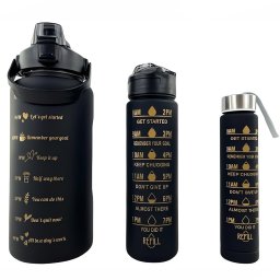 Motivációs sportpalack 3in1, 2000 ml 900 ml 300 ml, Fekete