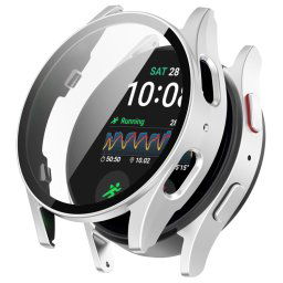 PC FULL COVER Műanyag borítás üveggel Samsung Galaxyhoz Watch 7 40mm ezüst