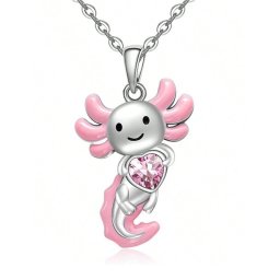 Pink axolotl medál nemesacél nyakláncon