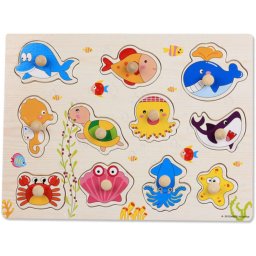 Fogantyús fa puzzle, fogós puzzle, kirakó 30x23 cm - Vízi állatok Nr3