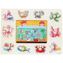 Fogantyús fa puzzle, fogós puzzle, kirakó 30x23 cm - Tengeri élővilág 2 az 1-ben