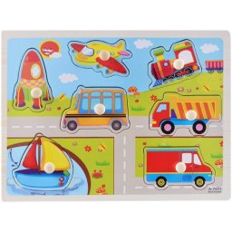Fogantyús fa puzzle, fogós puzzle, kirakó 30x23 cm - Földön vizen levegőben