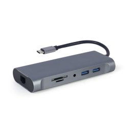 Notebook/Tablet dokkolo USB-C HDMI/VGA/LAN/USB HUB/Kartyaolvaso Gembird A-CM-COMBO7-01